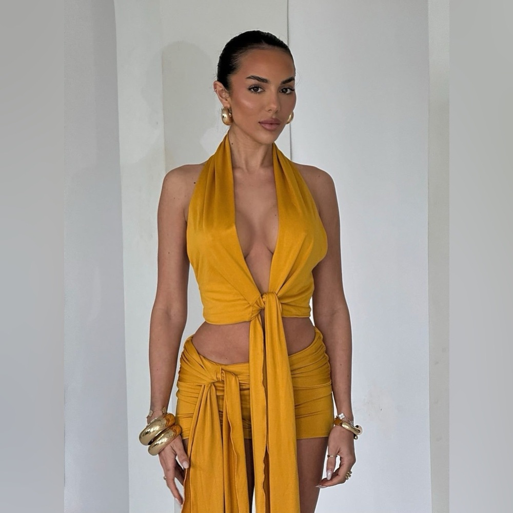 The Lani Set from Mars the Label : Mustard Yellow Halter Top and Short  Set